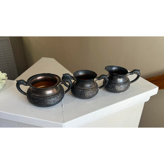 Dark Gray Antique Columbia Silver Co. Quadruple Plated Numbered Sugar Bowl & Creamer Set- 3 Pieces For Sale - Image 8 of 8