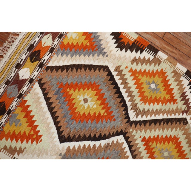 Mid 20th Century Mid 20th Century Geometric Turkish Kilim Flat-Weave For Sale - Image 5 of 6