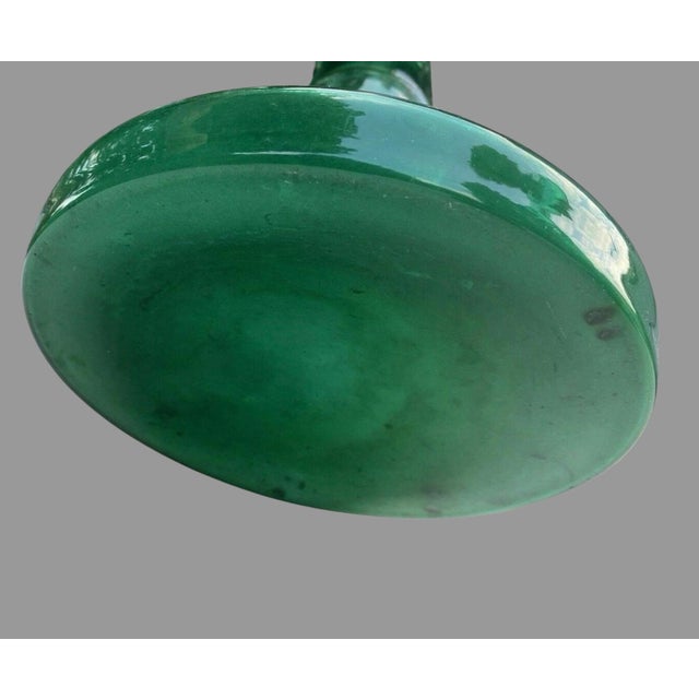 Pair Antique Victorian 14" Emerald Green & Gilt Art Glass Mantle Lusters With Prisms For Sale - Image 11 of 12