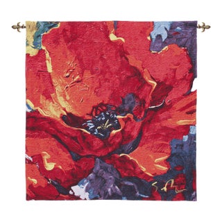 Majestic Poppy - Simon Bull Loom Woven Tapestry - 97 X 94 Cm (3'2" X 3'1") - Requires Rod Size 2 For Sale