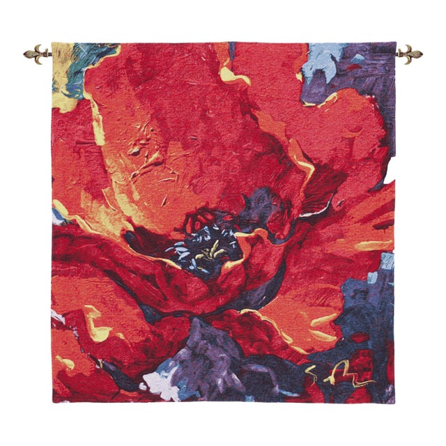 Majestic Poppy - Simon Bull Loom Woven Tapestry - 97 X 94 Cm (3'2" X 3'1") - Requires Rod Size 2 For Sale