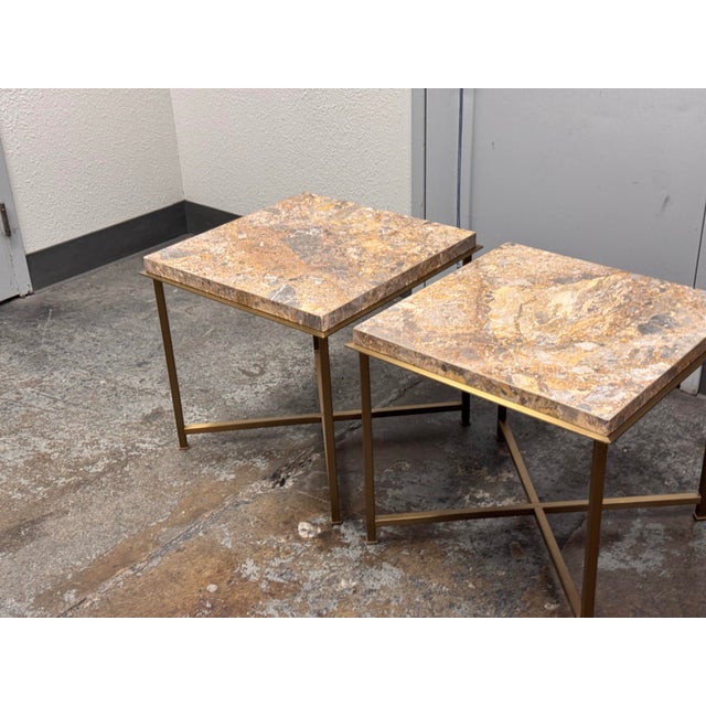Bassett Furniture Square Stone Top End Tables, Pair For Sale - Image 11 of 12