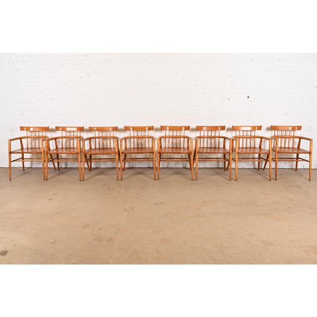 Mid-Century Modern Paul McCobb Planner Group Solid Maple Spindle Back Armchairs, Set of Eight For Sale - Image 3 of 12