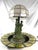 1920s Art Deco Figural Re-Circulating Fountain Lamp - Working Verdigris Spelter Sculpture & Iridescent Natural Capiz Shell Dome Shade For Sale - Image 4 of 14