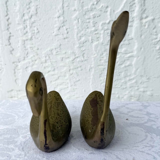 Art Deco Vintage Art Deco Brass Swan Sculptures For Sale - Image 3 of 6