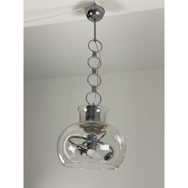 Glass and Steel 3-Light Pendant, Italy, 1970s For Sale - Image 6 of 8