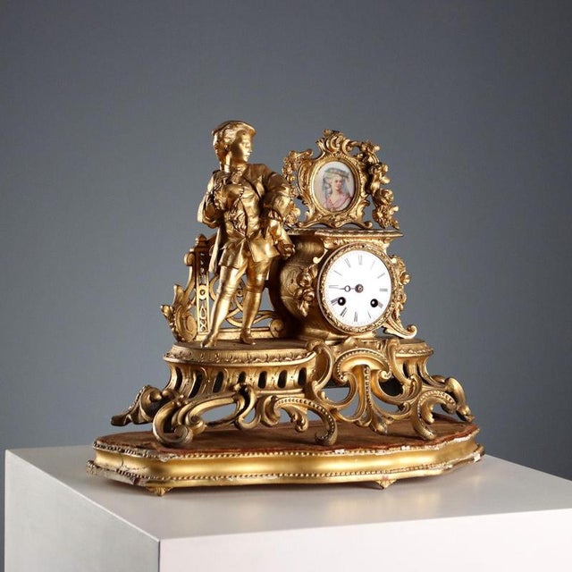Antique Clock with Gilded Antimony Wooden Base, 1800s For Sale - Image 13 of 13