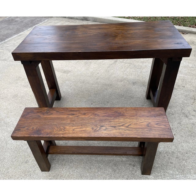 Antique Solid Wood Table and Bench For Sale - Image 9 of 9