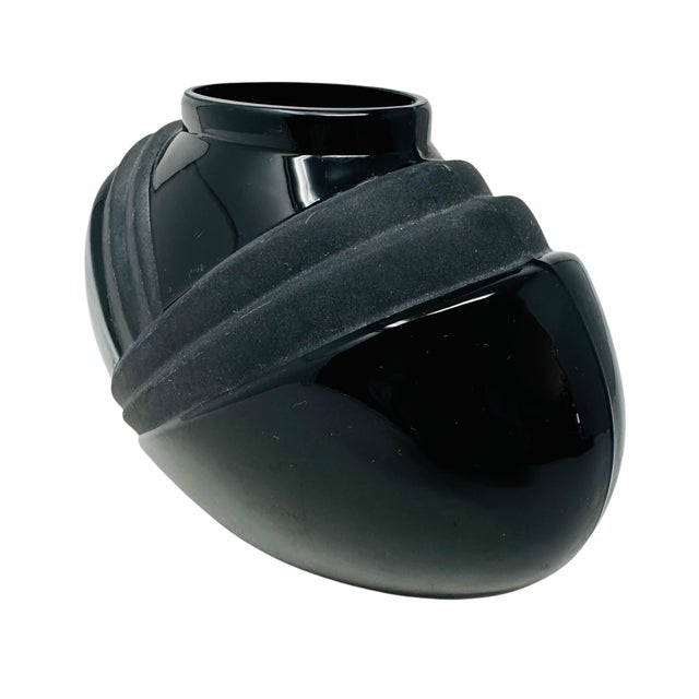 Glass Stunning 1980s Postmodern "Noir" Black Glass Vase by Two's Company, Inc. For Sale - Image 7 of 9
