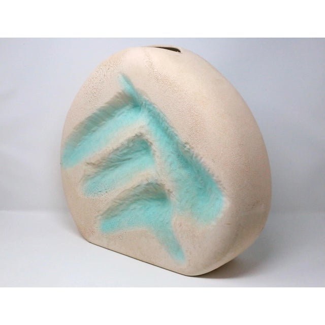 Contemporary 1980's Large Postmodern Pink and Turquoise Sculptural Ceramic Vase For Sale - Image 3 of 11