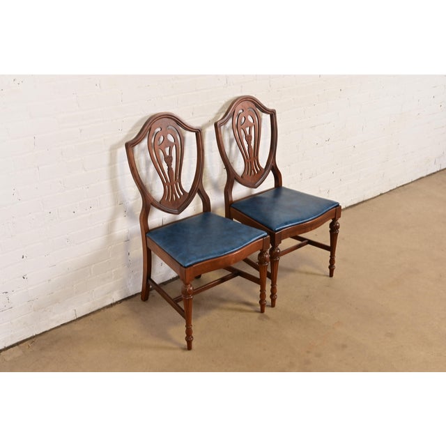 Baker Furniture Company Baker Furniture Style Federal Carved Mahogany Shield Back Side Chairs or Dining Chairs, Pair For Sale - Image 4 of 12