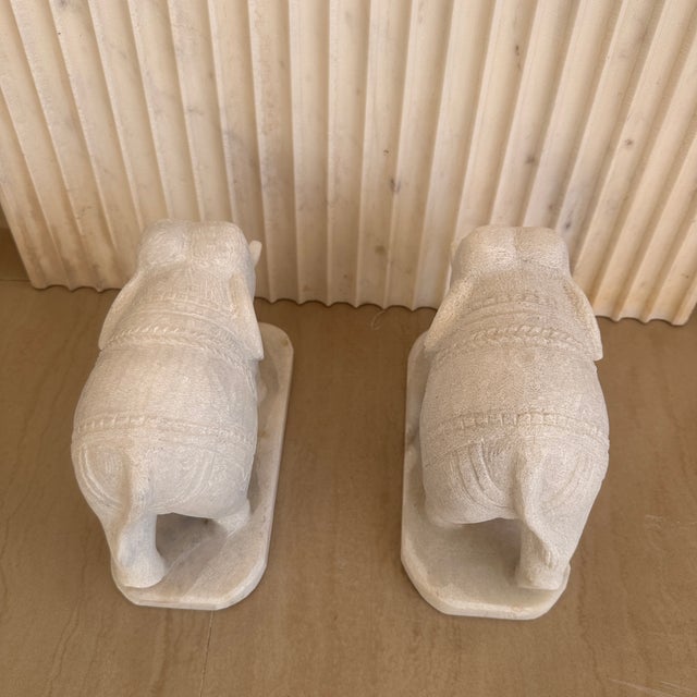 Hand-Carved Marble Elephant Pair, Sculptural Entryway Accents, India, 2010s For Sale - Image 9 of 11
