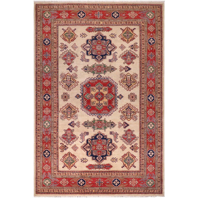 Shabby Chic Tribal Super Kazak Ivory/Red Wool Rug - 8'9'' X 11'8'' For Sale - Image 10 of 10
