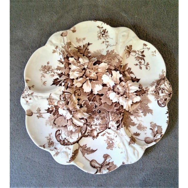 Antique Marguerite Royal Staffordshire Pottery Brown Transferware Oyster Plate For Sale - Image 12 of 12