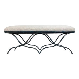 Late 20th Century Hand Wrought Iron Newly Upholstered Bench For Sale