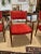 Set of 4 Mid-century dining chairs upholstered in red velvet with embossed cherry blossom design. Beautifully constructed...