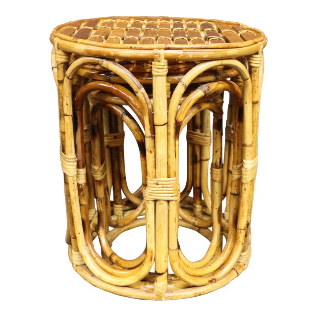 Mid Century Burnt Bamboo Nesting Tables For Sale