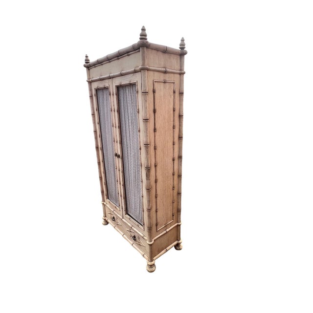 Wood Vintage Faux Bamboo Armoire For Sale - Image 7 of 15