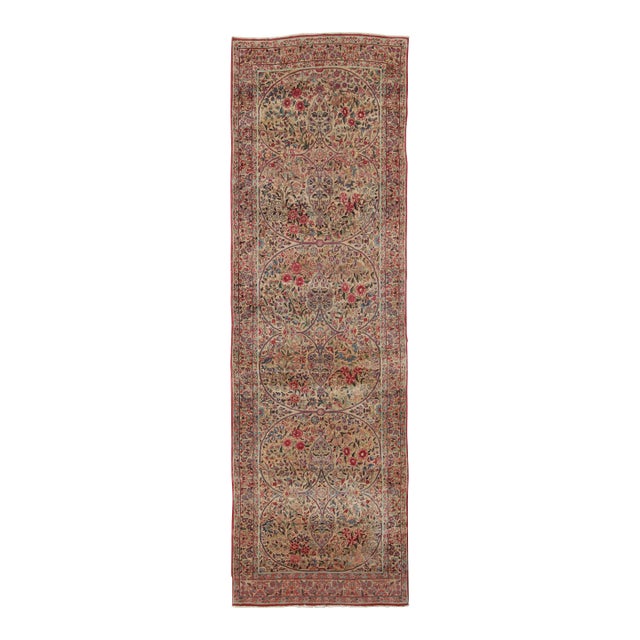 Antique Kerman Lavar Persian Runner Rug With Interlocking Florals - Rug & Kilim For Sale