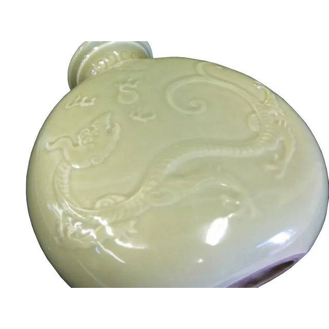 2000 - 2009 Chinese Bottle Shape Celadon Green Porcelain Dragon Round Vase For Sale - Image 5 of 5
