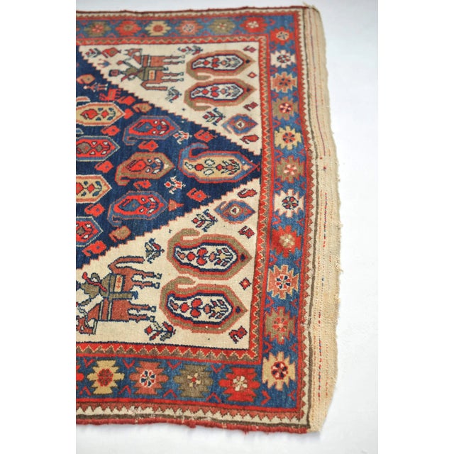 Textile 1930s Persian Malayer 4-Horsemen Protecting the Seeds of Life Rug, 4.4 x 6.10 For Sale - Image 7 of 12