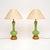An exquisite pair of antique glass & gilt metal table lamps in stunning green glass. They were made in England, they date...