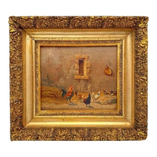 Jules Depierre French Farmyard Scene with Chickens, Oil on Panel, Late 19th Century For Sale