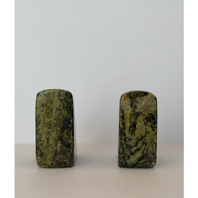 1960s Vintage Sculptural Geometric Connemara Green Marble Bookends - A Pair For Sale - Image 5 of 9
