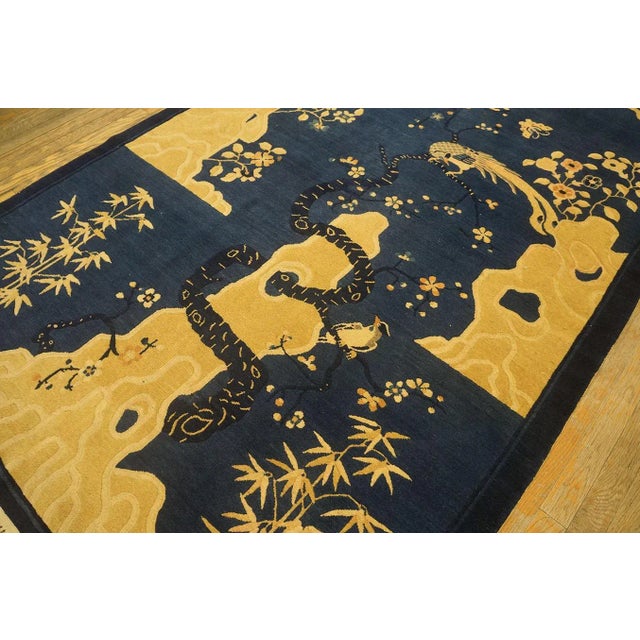 1920s Navy Blue Scene Pictorial Antique Chinese Peking Carpet 5' X7' 8" Knotted Wool Rug For Sale - Image 11 of 12