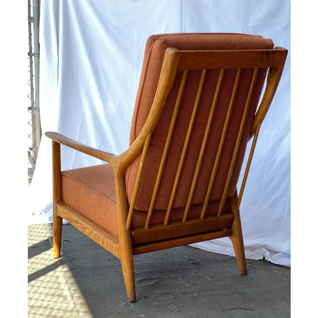 Vintage Mid Century Modern Oak Solid Wood Lounge Sofa Chair With Recline For Sale - Image 4 of 8