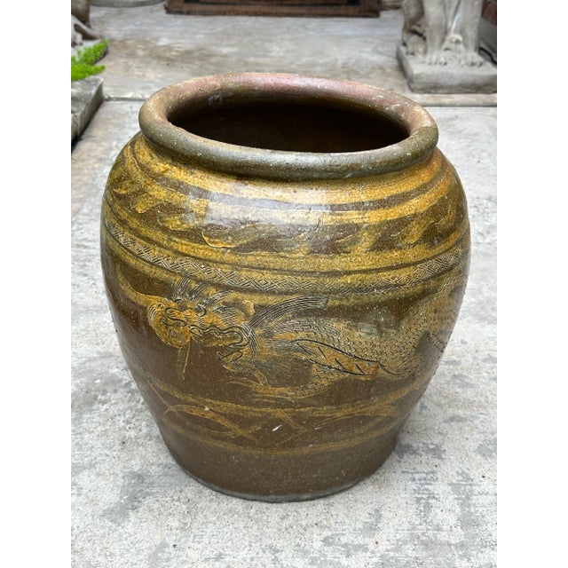 Japanese 19th Century Antique Asian Earthenware Martaban Dragon Jar Pot For Sale - Image 3 of 8