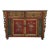 Chinese Distressed Mustard Yellow Red Flower Sideboard Credenza Cabinet For Sale