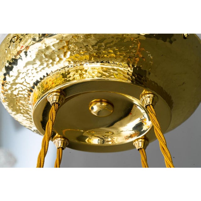 Art Deco Hammered Chandelier with Opaline Glass Shades, Vienna, 1920 For Sale - Image 13 of 18
