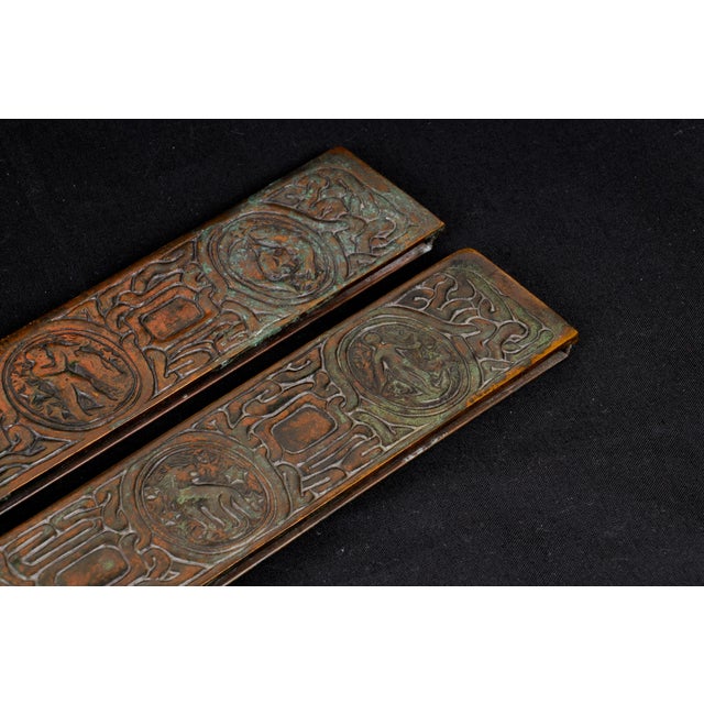Early 20th Century Tiffany Studios Zodiac Pattern Blotter Ends - a Pair in Bronze. Desk Accessory, Office Decorative Asccessory For Sale - Image 5 of 8