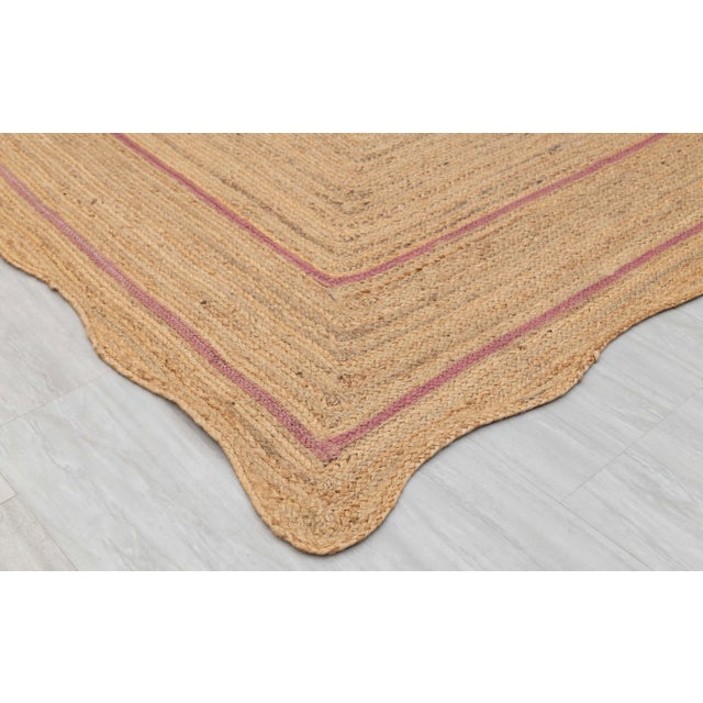 Textile Pink Natural Jute Wave Scallop Rug 2.5x12 Ft. For Sale - Image 7 of 12
