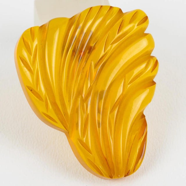 1930s Apple-Juice Bakelite Brooch or DressClip with Floral Carving For Sale - Image 5 of 8