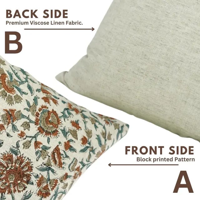 Fabdivine Decorative Block Print Cushion Cover 24x24 Inch Cotton Linen-Pushaplata For Sale - Image 4 of 4