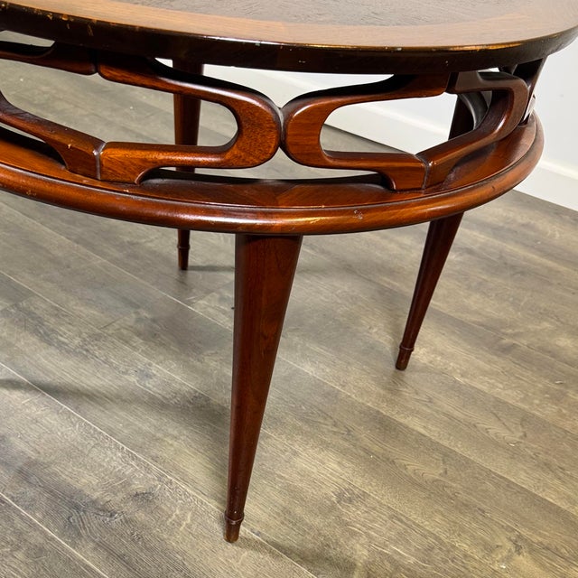 1970s MCM Pierced Carved Walnut End/Side Table For Sale - Image 5 of 9