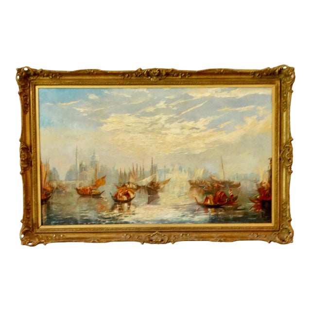 Antique Oil Painting Venice Francis Moltino (1818 - 1874) Listed Artist For Sale