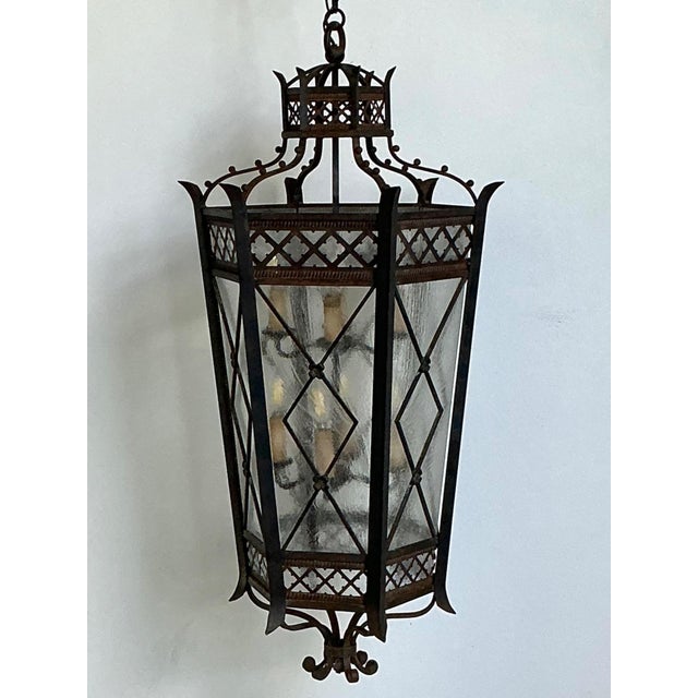Rustic Vintage Iron and Glass Lantern For Sale - Image 3 of 17