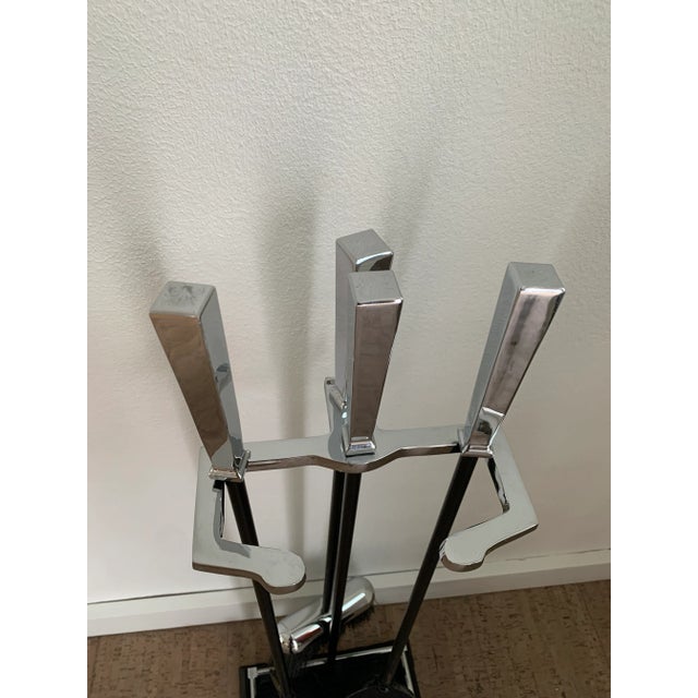 Modern Late 20th Century Transitional Modern Chrome Fireplace Tool Set- 4 Pieces For Sale - Image 3 of 13