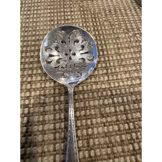 1920s Antique Jennings Silver/Internations Silver "Lady Betty" Sterling Silver Pierced BonBon Spoon For Sale - Image 5 of 5