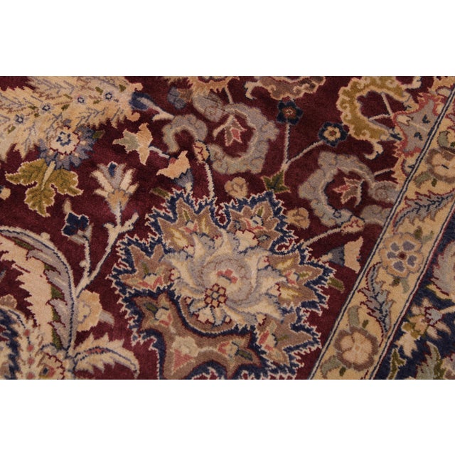 Elegant Floral Pak-Persian Maroon/Blue Wool Rug - 9'1'' X 12'2'' For Sale In New York - Image 6 of 9