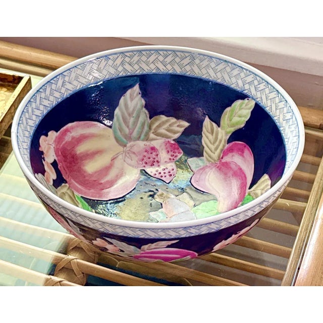1970s Vintage Hand Painted Deep Cobalt Blue Porcelain Bowl - 10" For Sale - Image 5 of 11