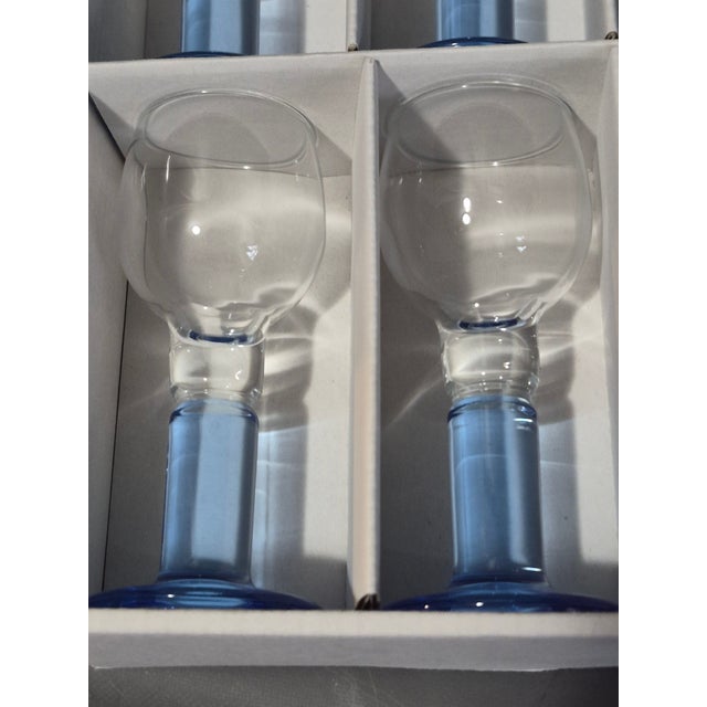 Late 20th Century Vintage "Angela'' Cordials Glasses Italian Art Glass Blue Stems w/ box - Set of 6 For Sale - Image 5 of 6