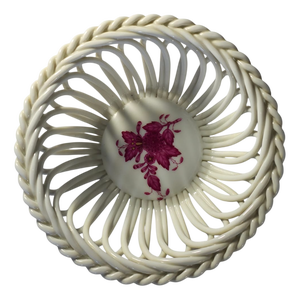 Hand-Painted Porcelain Reticulated Basket Bowl with Floral Motif from Herend Hungary, 1960-1990