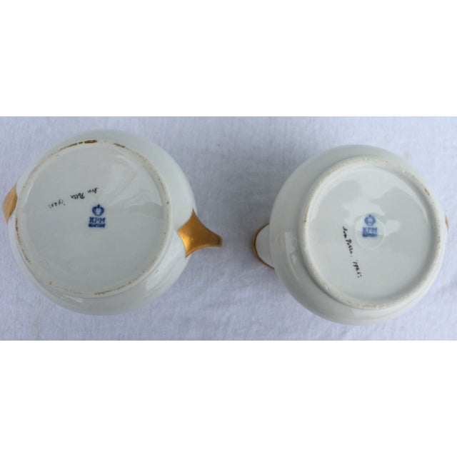 KPM Porcelain 1925 KPM Art Deco Porcelain Gold Creamer and Sugar Dishes Signed by the Artist For Sale - Image 4 of 11
