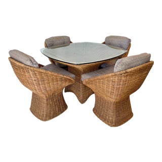 Vintage Wicker Dining Set-4 Chairs and Table For Sale