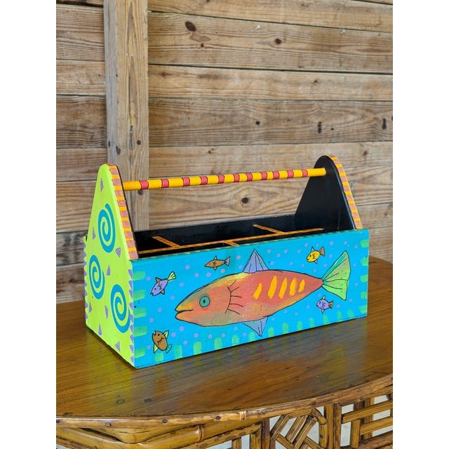 Vintage Coastal Hand-Painted Wood Fish Caddy For Sale - Image 11 of 11