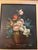 Beautiful vintage original oil painting depicting a colorful bouquet of flowers arranged in a classical brown vessel,...